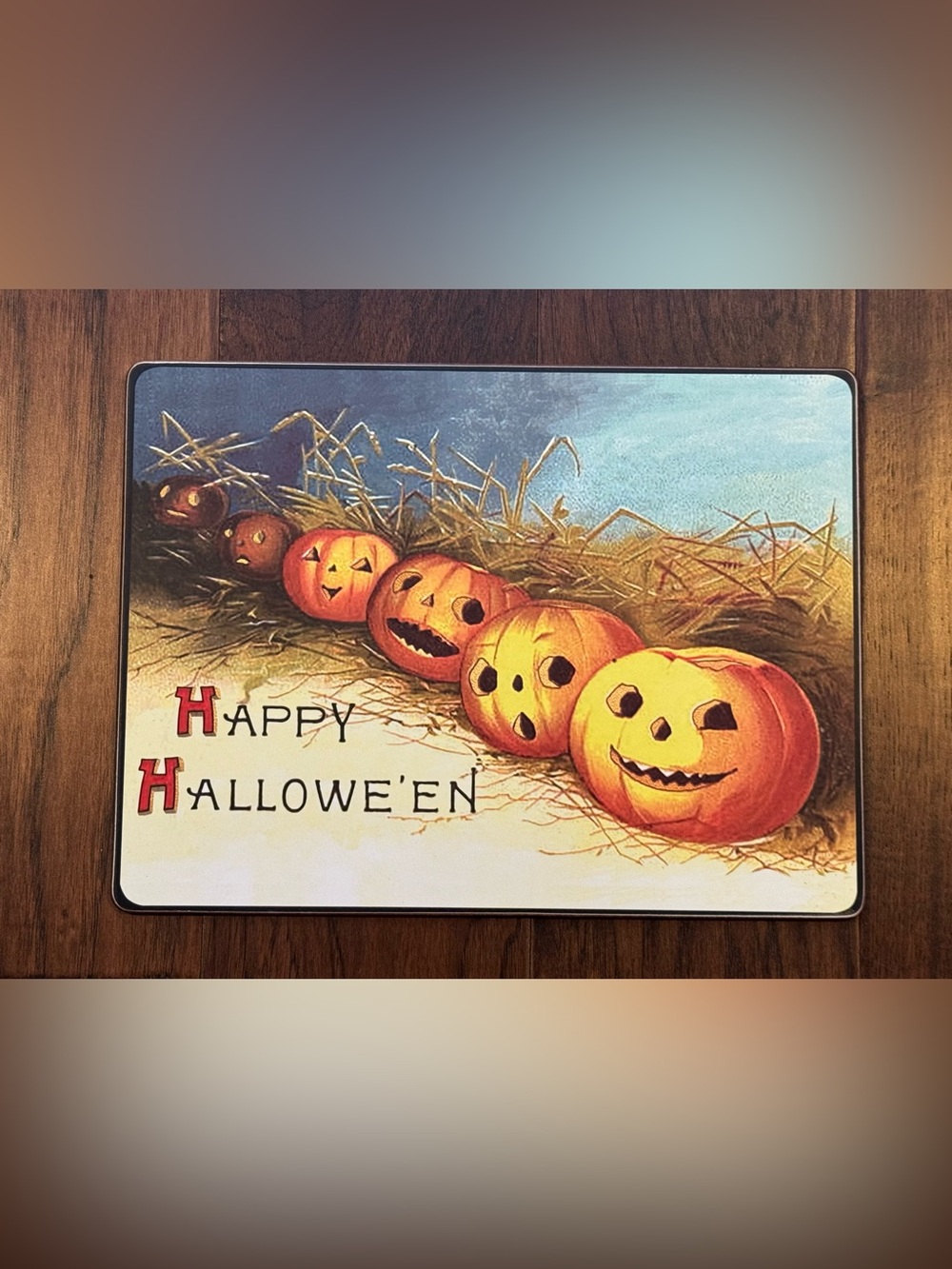 Williams Sonoma Vintage Halloween Pumpkin Cork Placemat - Orange, Yellow